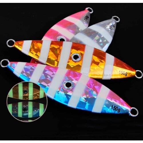 5PCS Deep sea Fishing Jigging Glow zebra Ocean Boat Rock Beach Slow Jig Jigbait Spoon Lure baits 150/200/250g