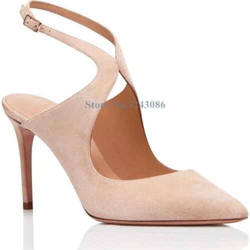 Black Apricot Patent Leather Pointed Toe Cross Strap Thin High Heel Sandals Elegant Suede Buckle Strap Dress Women Shoes New