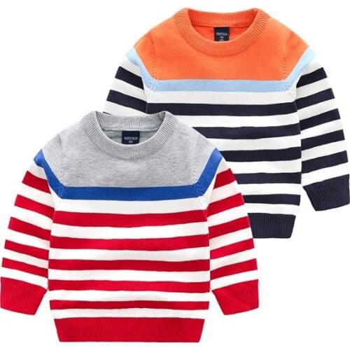 Childrens sweater boys striped cotton pullover sweater