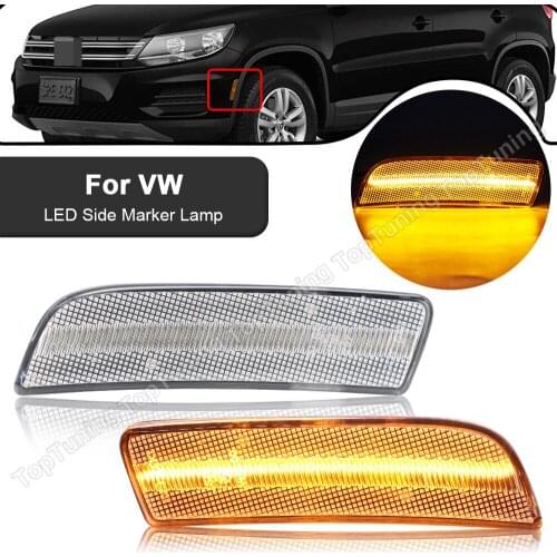 For VW Tiguan 2008-2017 Clear /Smoked Lens LED Front Bumper Lamp Amber Side Marker Light 2PCS OEM #:5N0945119A
