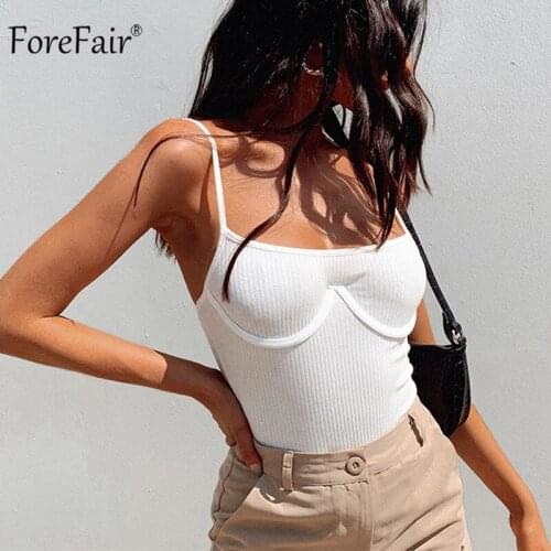 Forefair 2021 White Sleeveless Spaghetti Strap Sexy Bodysuits Women Casual Fashion Backless Body Tops Knitted Summer Romper