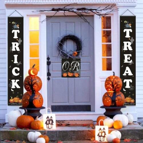 HUIRAN Trick or Treat Banner Halloween Banner Hanging 2021 Halloween Decoration Supplies Outdoor Halloween Party Decor for Home
