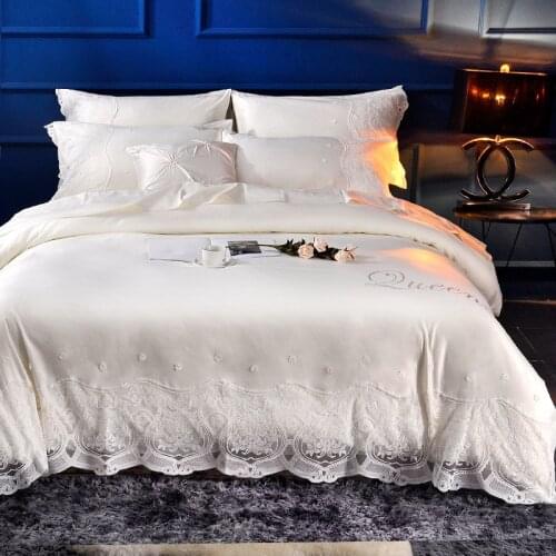 European style washed silk pure cotton lace bedding set four-piece princess duvet cover sheet ice silk