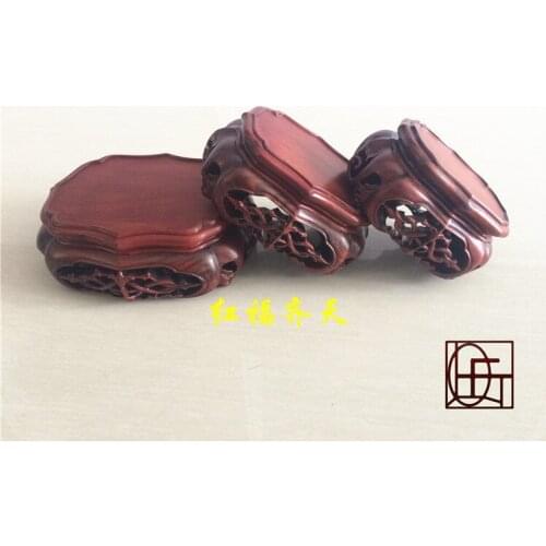 Red Carved wood crafts red rosewood base flounced three-piece stone vase wood pedestal base