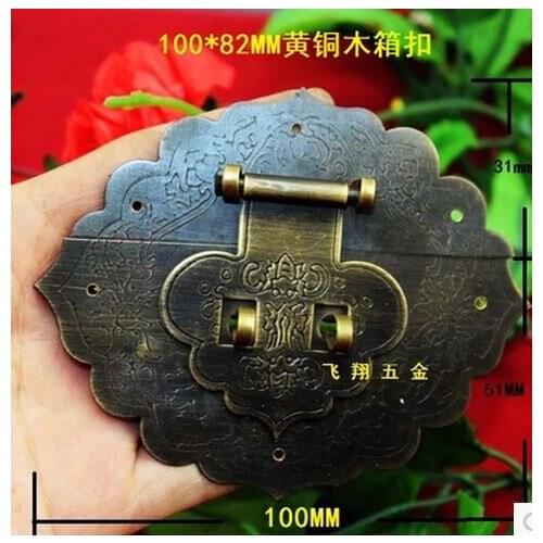 Hardware accessories round copper carved antique bronze lock box buckle DIY copper hardware fittings wooden hasp lock