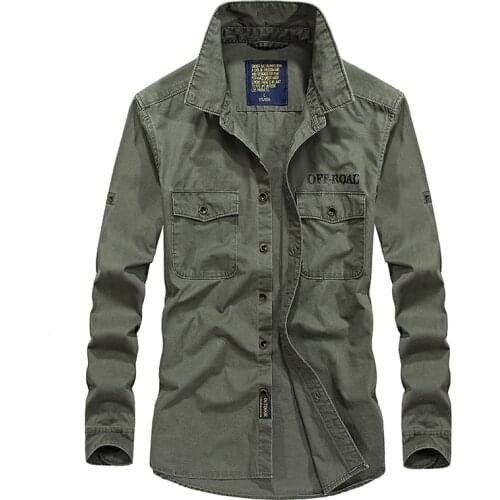 VINRUMIKA 2020 Autumn mens military casual 100% cotton army green shirt man spring khaki long sleeve shirts dark blue camisa