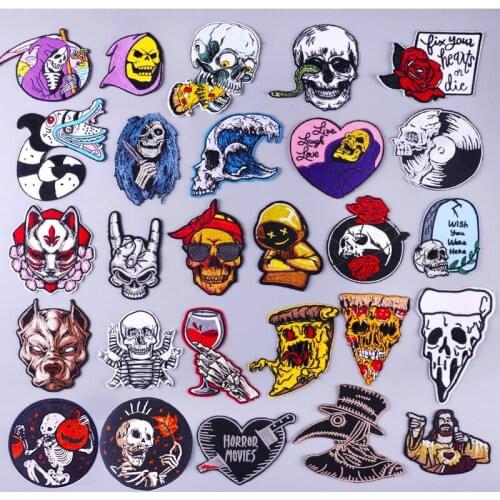 Skull DIY Patch Stickers Embroidered Patches For Clothing Doctor Iron On Patches On Clothes Animals Punk Patch Stripes Badges