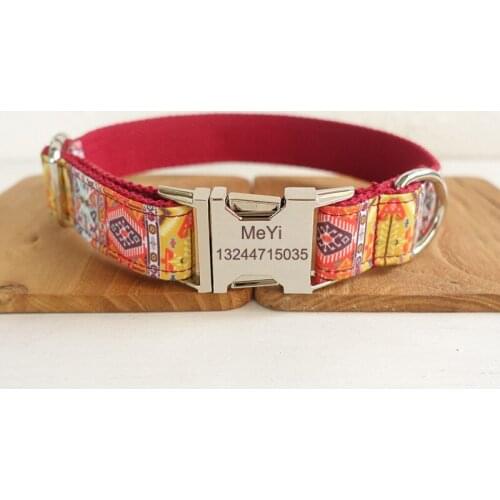 RED BOHEMIA Polyester Webbing Dog Collar with Laser Engraved Personalized Buckle Dropshipping Available