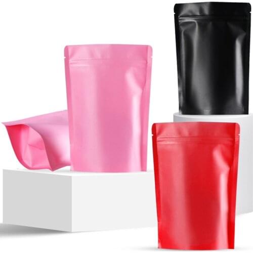 500Pcs Black Red Pink Stand up Kraft Paper Complex Material Zip Lock Bag Dried Fruits Ground Coffee Snack Nuts Packaging Bags