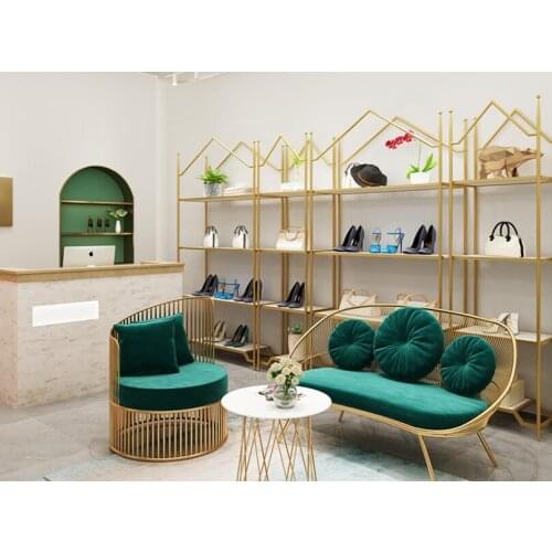 Shoe store shoe rack display rack floor display shelf multi-layer shelf gold decoration clothing store bag shelf