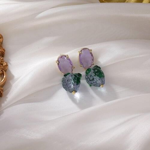 Origin Summer Trendy Transparent Crystal Strawberry Dangle Earring for Women Causal Bead Party Earring Pendant Necklace Jewelry