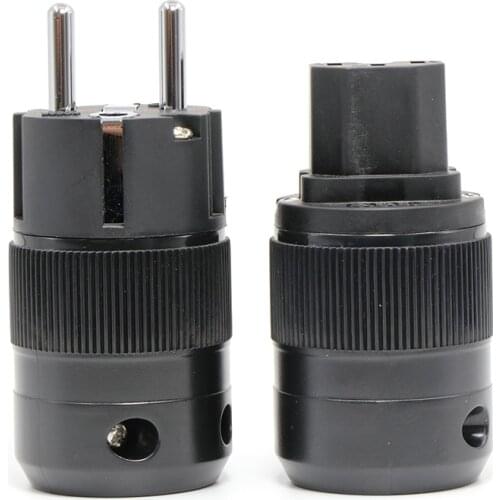 Rhodium Plated PE+PC Unprint pairs High End EUR Schuko EU Power Plug & IEC Connector plug