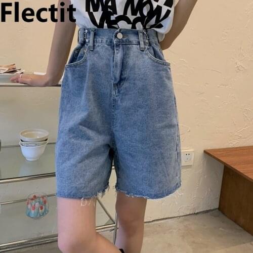 Flectit Bermuda Jean Shorts Women Long Bermuda Shorts High Waist Relaxe-fit Summer Student Girl Casual Streetwear