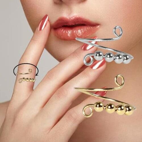 Fidget Beads Fidget Ring Spinner Single Coil Spiral Fidget Ring Beads Rotate Freely Stress Anxiety Ring Toy For Girl Women