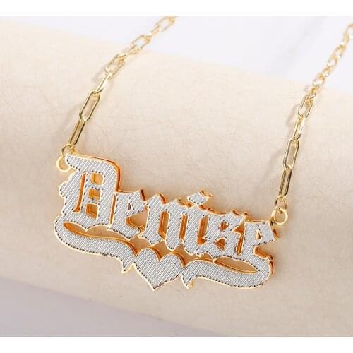 Custom Old English Necklace Double Gold plated Nameplate 3D Necklace Personalized Jewelry 18k Gold Plated Choker Friendship Gift
