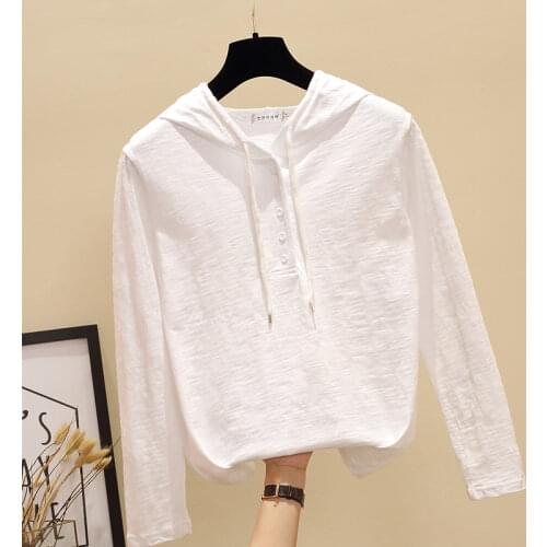 Fall Korean T Shirt Women Hooded T-Shirt Woman Clothes Casual Cotton Top Harajuku Soft Tee Female Long Sleeve Plus Size Tshirt