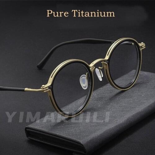 YIMARUILI Retro Plate Pure Titanium Round Eyeglasse Frame Ultra-light and Comfortable Optical Prescription Glasses Frame H33088