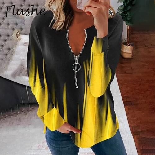 Sexy Autumn Womens Blouse Zipper Long Sleeve Shirt Women Loose V Neck Elegant Blouse Shirt Plus Size Pullover Tops 2021