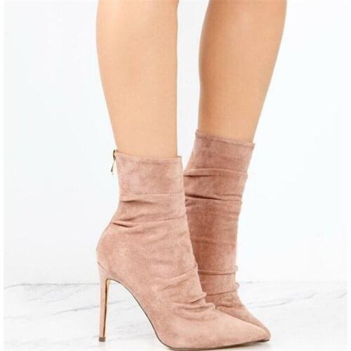 2020 new Fashion Ankle Elastic Sock Boots Chunky High Heels Stretch Women Autumn Sexy Booties Pointed Toe Women Pump Size 34-43