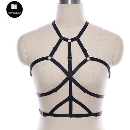 Festival Rave Cage Bra Crop Top Women Sexy Lingerie Pole Dance Body Harness Fetish Goth Black Bondage Dress