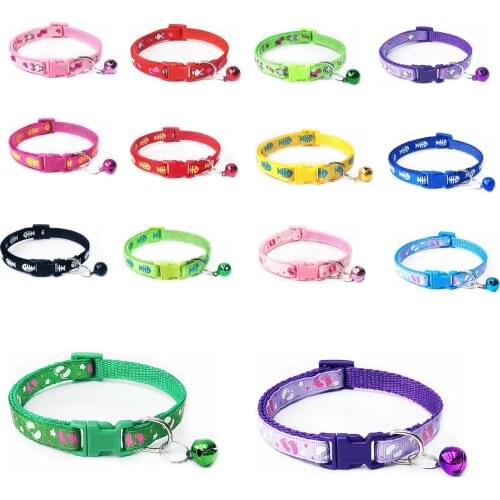 1pc Cartoon Dog Cat Collars With Bell Adjustable Polyester Buckle Collar Cat Pet Supplies Accessories Collar Small Dog Necklace
