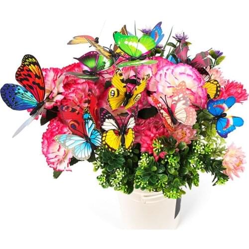 10pcs Butterfly Skewer Garden Yard Planter Decor Colorful Simulation Butterfly Stakes Outdoor Lawn Trees Flower Pots Decoration