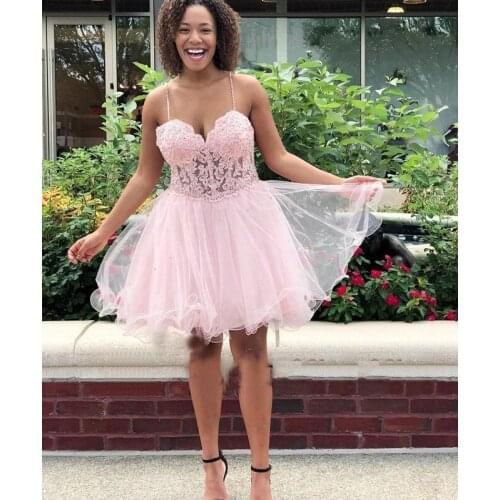 2020 Cheap A Line Short Homecoming Dresses Spaghetti Sweetheart Lace Cocktail Party Gowns Special Occasion Bride Dress