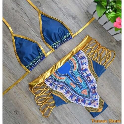 2021 new African print two-piece swimsuit bikini suit sexy geometric swimsuit swimsuit golden high waist swimsuit two-piece