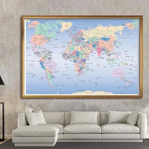 225*150cm The World Map In French Large Poster Non-woven Canvas Painting Wall Decor Home Decoration Children School Supplies