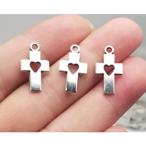 40pcs/lot--18x10mm, Antique silver plated Hollow heart cross charms,DIY supplies, Jewelry accessories