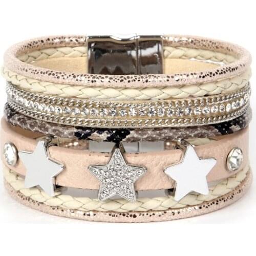 ORNAPEADIA Brand Harajuku style Accessories Jewelry womens bohemia star Luxury Multiple layers Leather bracelet wholesale