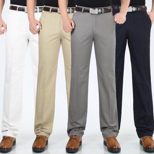 Business Casual Pants Men Spring Summer Thin Cotton Straight Full Length Trousers Solid Men Pants middle-aged Plus Size 29-42