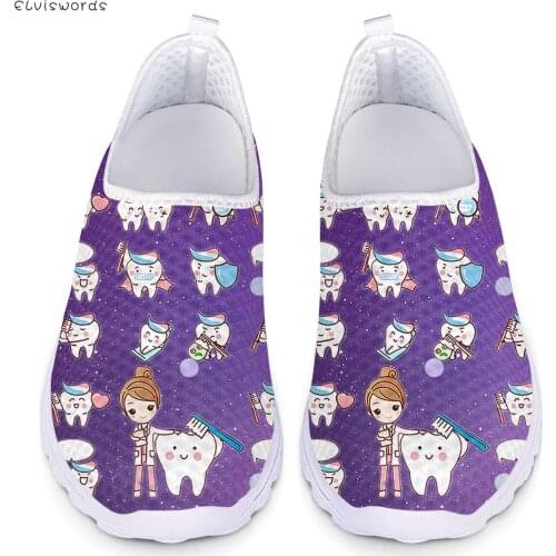 ELVISWORDS Protect Your Teeth Pattern Breathable Womens Flats Shoes Comfortable Ladies Walking Shoes Stylish zapatos mujer 2021