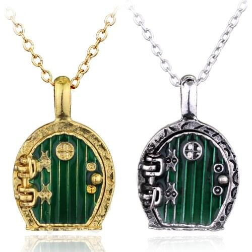 The Fairy Door Locket Alloy Pendent Necklace Bilbo Baggins Vintage Retro Green Pendant High Quality Gift For Fans Movie Jewelry