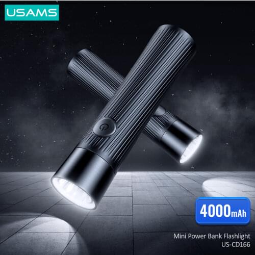 USAMS Mini Power Bank Flashlight 4000mAh USB Rechargeable Flashlights Can be Used As Power Bank Pocket Torch Camping Hand Light
