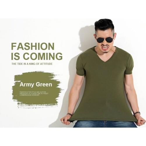 New Mens t shirt Army Green solid Colors v-neck t-shirt Hip hop StreetWear t-shirt Tops Tee Cotton tshirt large size 3XL