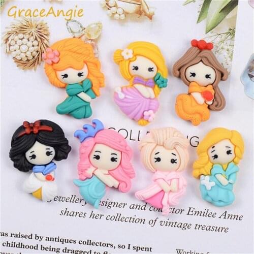 GraceAngie 10pcs Resin Cartoon Princess Charms Child Hair Accessories DIY Supplies Mixed Scrapbook Ornament Jewelry DIY Findings
