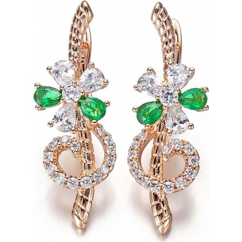 Harong Rose Gold Crystal Flower Stud Earrings Exquisite Green Pink Charm Earrings Punk Jewelry Engagement Wedding Woman Gift