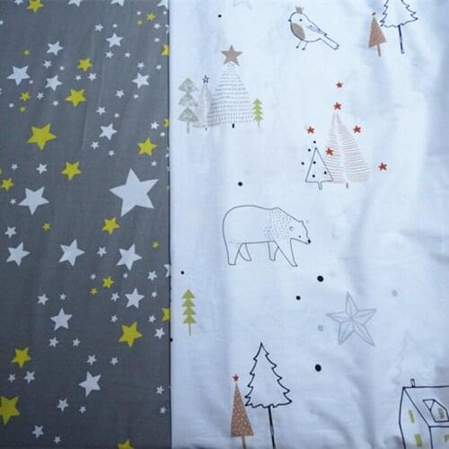 100x235cm Happy Forest Animals Bear Bird & Grey Star Printed Cotton Fabric Bedding Quilting Clothing DIY sewing fabric