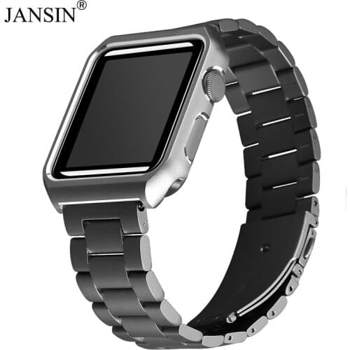 JANSIN Metal Case + Stainless Steel Strap for Apple Watch 38mm 42mm 40mm 44mm band for iwatch Series 6 SE 5 4 3 2 Bracelet cover