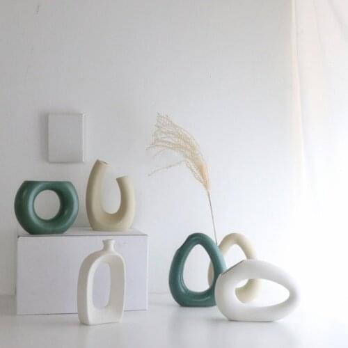 Ins Nordic Style Ceramic Vase Minimalist Geometric Modeling Dried Flower Home Decoration Homestay Cafe Studio Outfit Terrarium