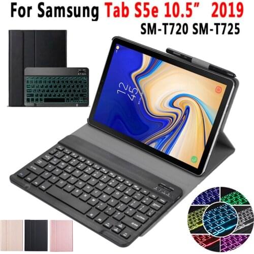 Backlit Keyboard Case for Samsung Galaxy Tab S5e 10.5 T720 T725 SM-T720 Slim Removable Bluetooth Keyboard Leather Cover Funda
