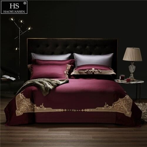 Red Fabric Luxury Delicate Baroque Paisley Pure Cotton 4Pieces Bedding Set Queen King Size Quilt/Duvet Cover Pillowcase Bedsheet