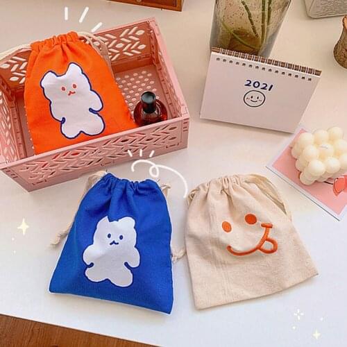 Fashion Cute Cartoon Ins Drawstring Bag Cloud Smiling Face Storage Bags Organizer Cosmetics Lipstick Stationery Handbags Women