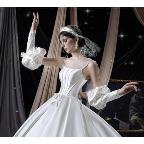 Fashion detachable puff sleeve with lace and pearls satin vintage sleeve for dress