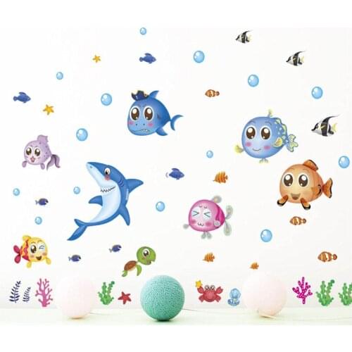 Cartoon Fishes With Bubbles Wall Sticker For Bathroom Baseboard Home Decoration Diy Animal Pvc Mural Art Kids Room Decals Poster