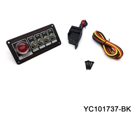 Racing Car Ignition Switch Panel Engine Start Push Button With 4 Toggle On Off Switch 12V