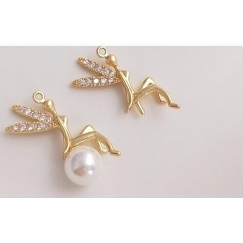 14K Real Gold Filled Copper Zircon Elf Angel With Half Hole Necklace Charms Pendants DIY Jewelry Making Findings Accessories