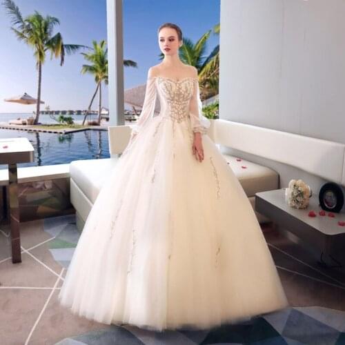 Real Images New Long Sleeve Bandage Sweetheart Tulle Top Beads Embroidery Lace Luxury Wedding Dress Bridal gown Long sleeve