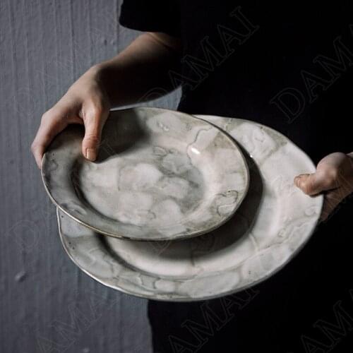 Retro Ceramic Plates Old Craft Decorative Dinner Plate Restaurant Serving Tray Western Steak Dishes European Kitchen Tableware